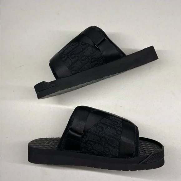 Dior Black Textured Slide Sandals